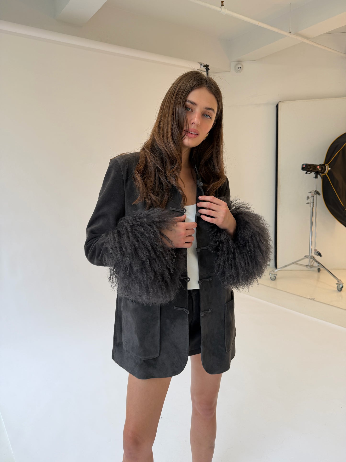 Sylvie Suede Mandarin Jacket