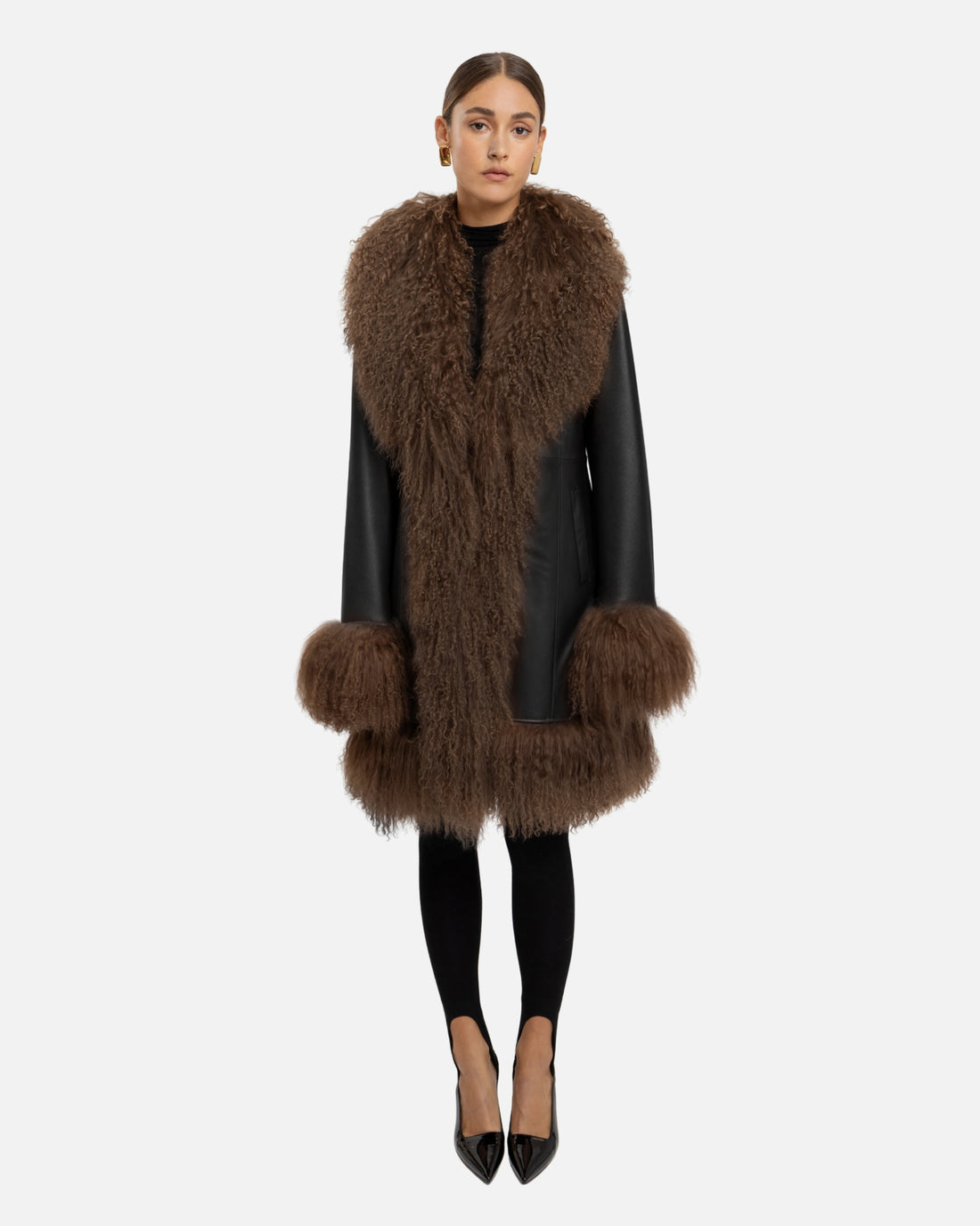 Dorothy Leather Shearling Midi Coat