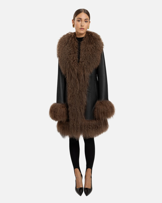Dorothy Leather Shearling Midi Coat