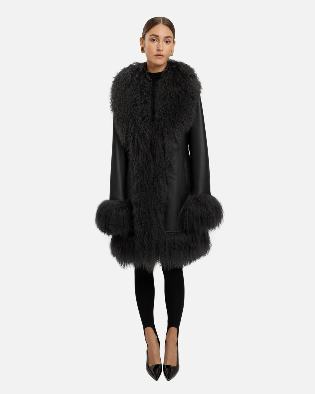 Dorothy Leather Shearling Midi Coat