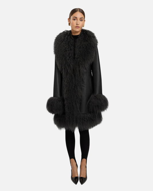 Dorothy Leather Shearling Midi Coat
