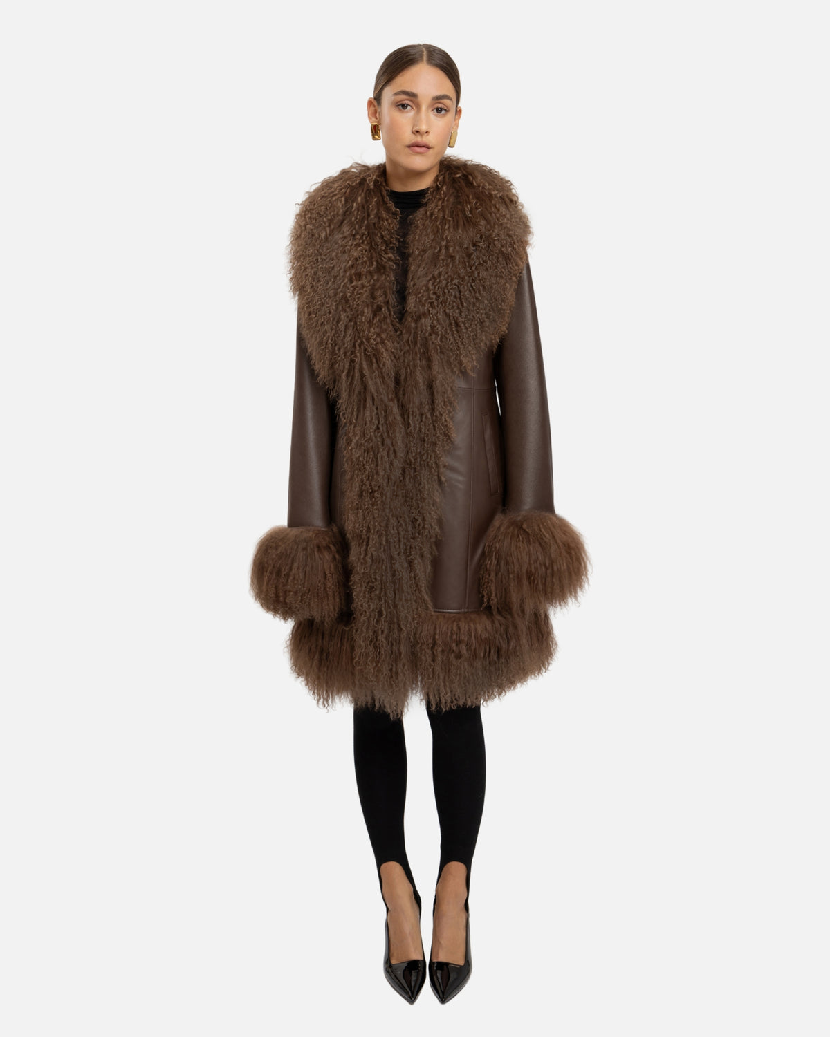 Dorothy Leather Shearling Midi Coat