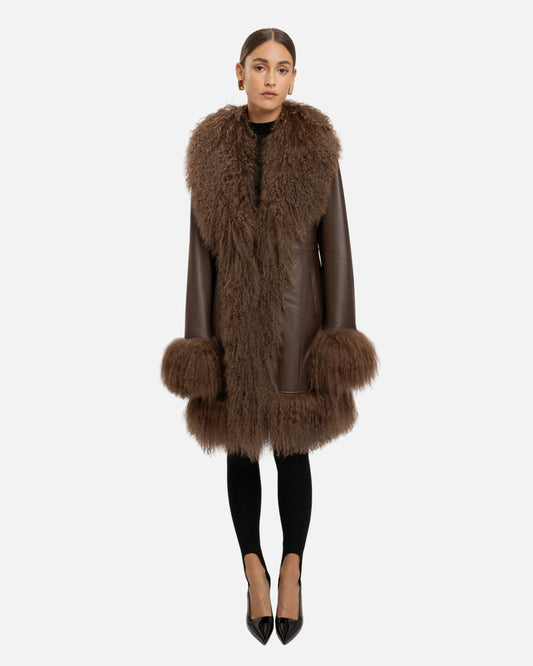 Dorothy Leather Shearling Midi Coat