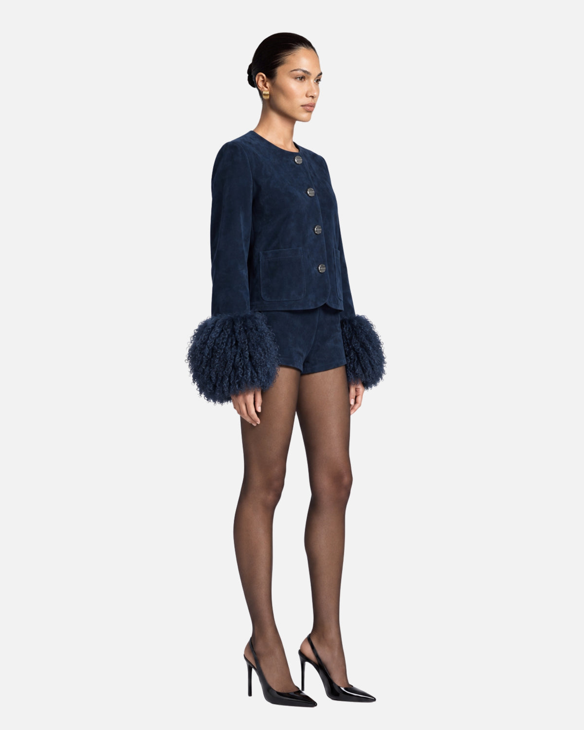 Frida Shearling Trim Suede Jacket