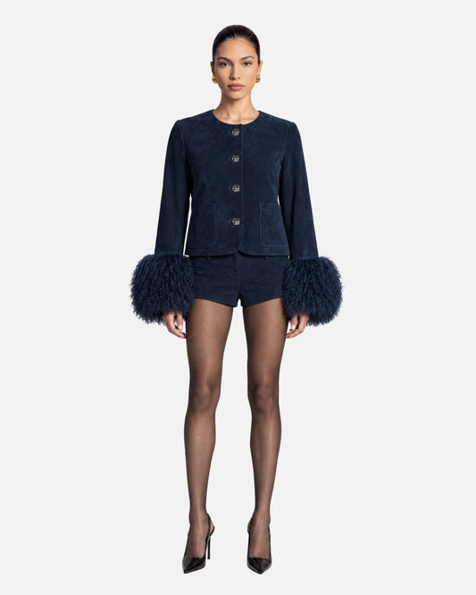 Frida Shearling Trim Suede Jacket