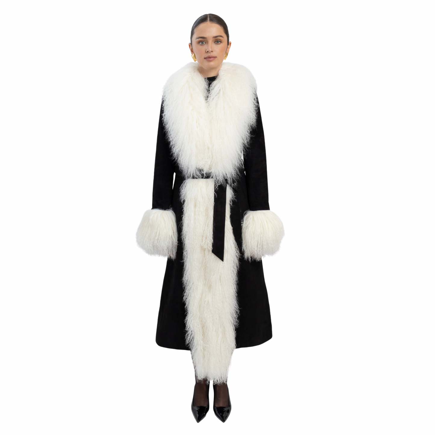 Inez Suede Shearling Maxi Coat