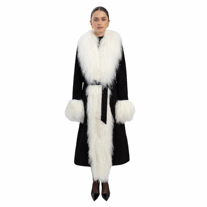 Inez Suede Shearling Maxi Coat