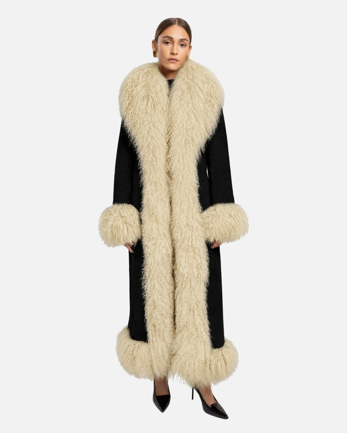 Dorothy Suede Ultra Maxi Coat Black / Beige front
