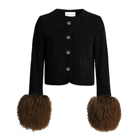 Frida Shearling Trim Suede Jacket