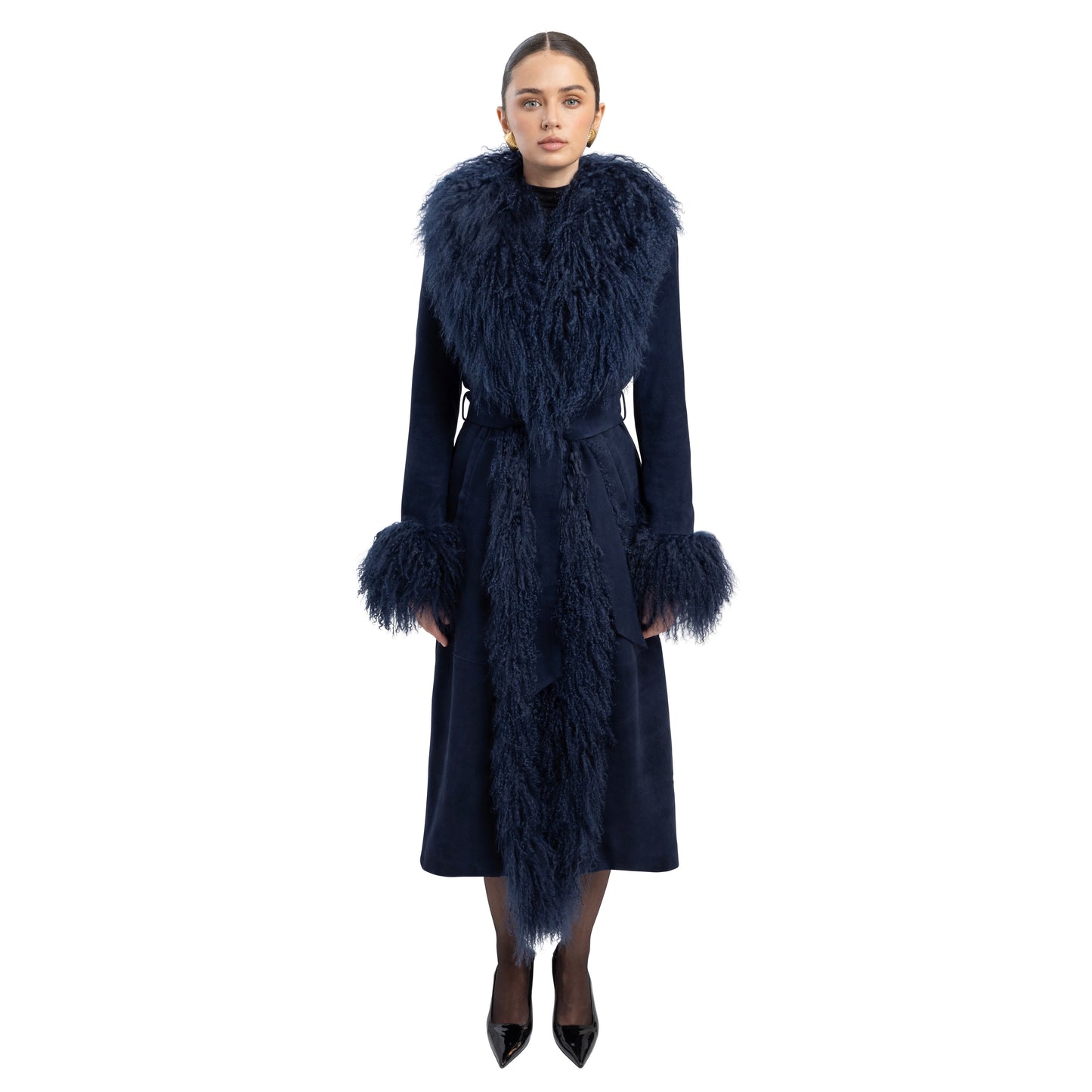 Inez Suede Shearling Maxi Coat