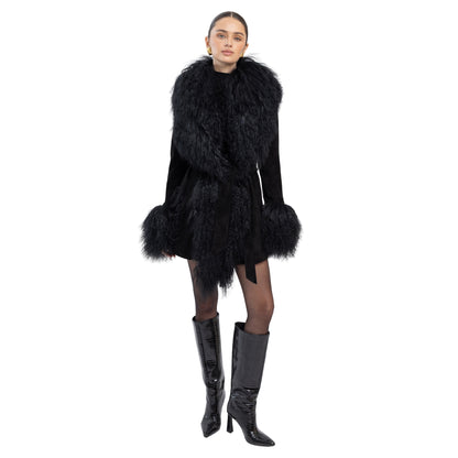 Inez Suede Shearling Midi Coat