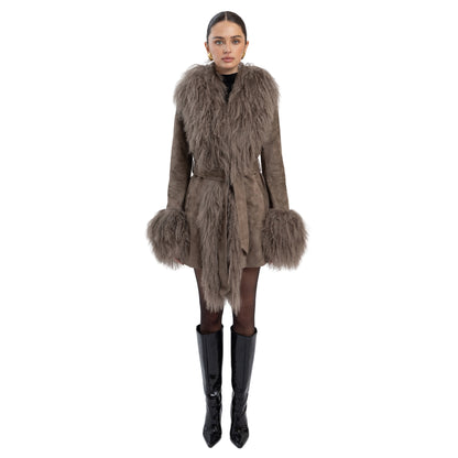 Inez Suede Shearling Midi Coat