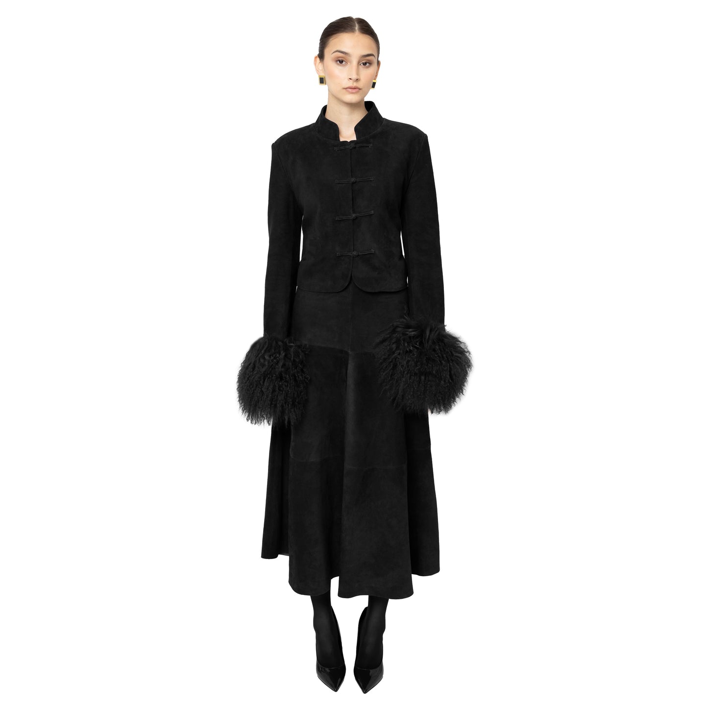 Leighton Shearling Trim Suede Jacket