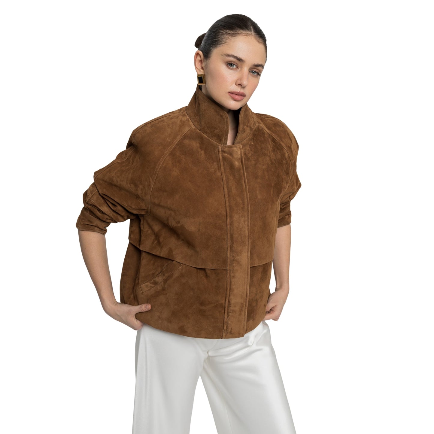 Remy Suede Bomber Jacket in Caramel