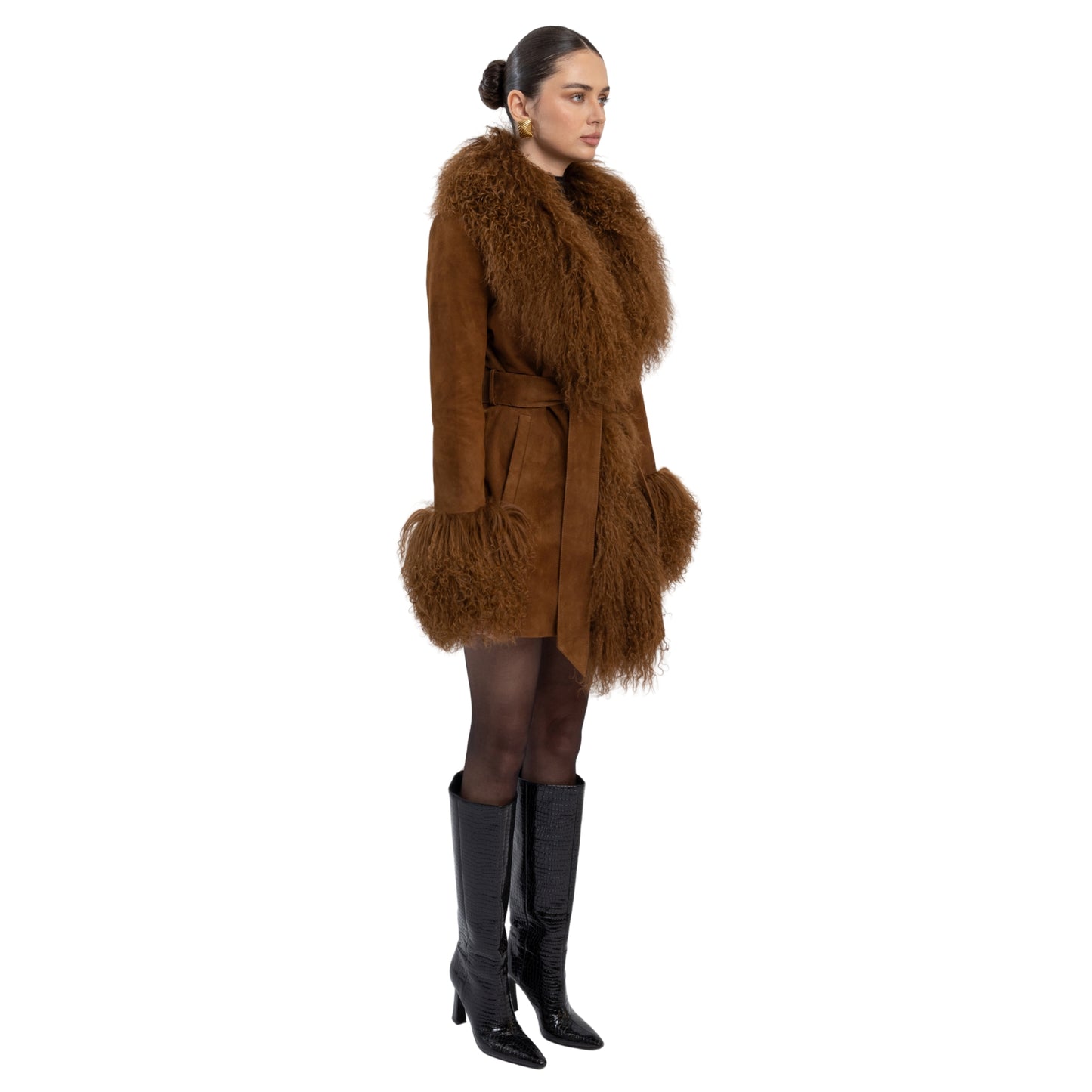 Inez Suede Shearling Midi Coat