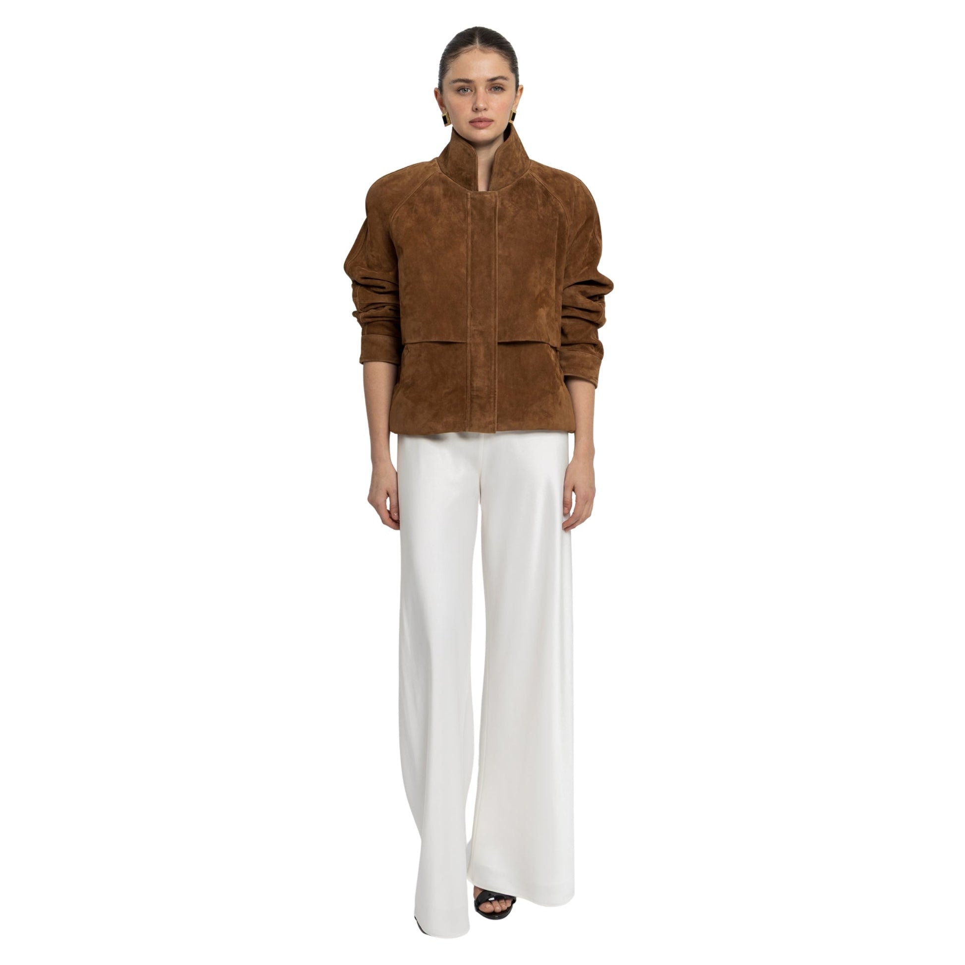 Remy Suede Bomber Jacket in Caramel