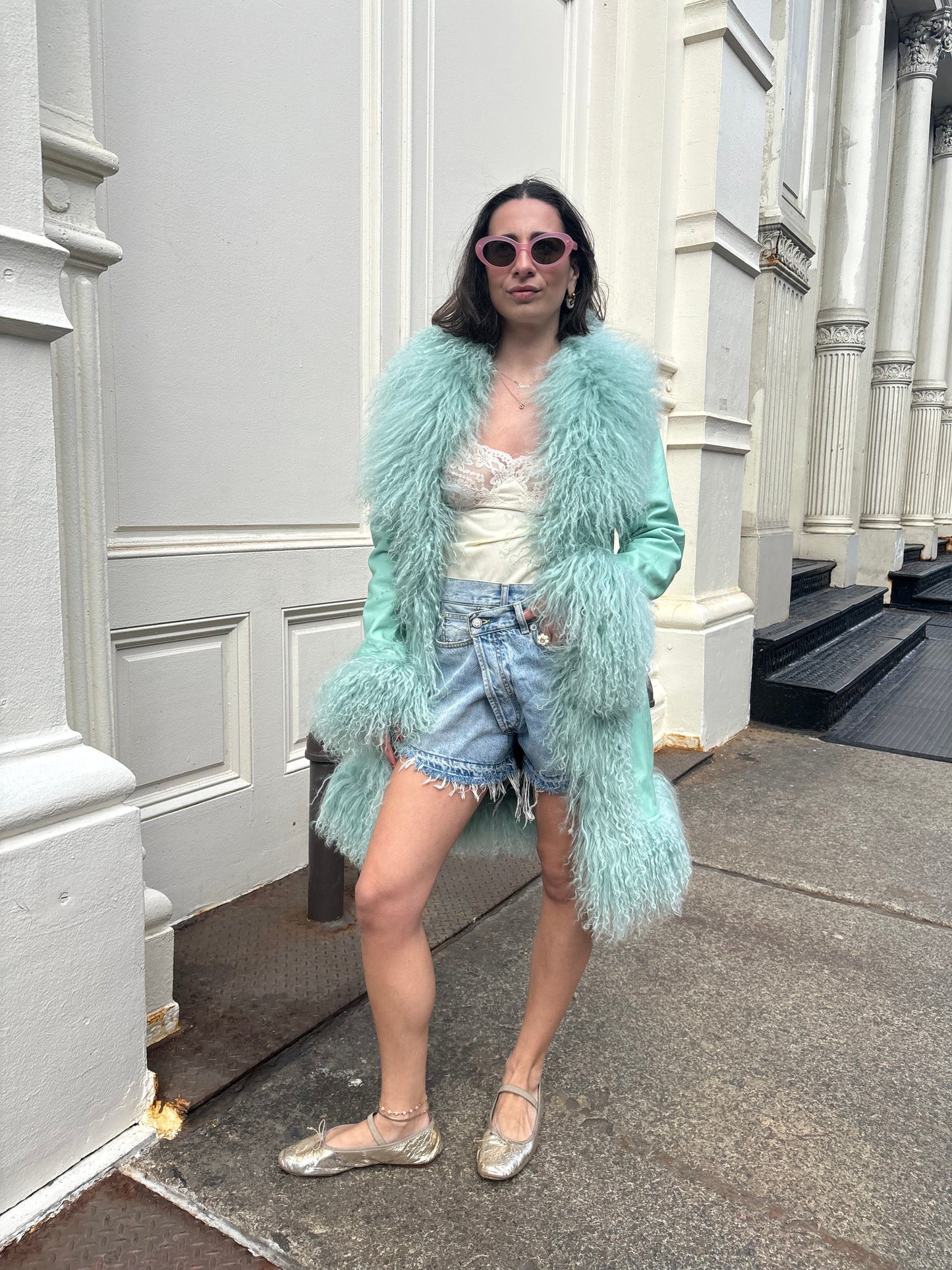 Dorothy Leather Shearling Coat Short Classic