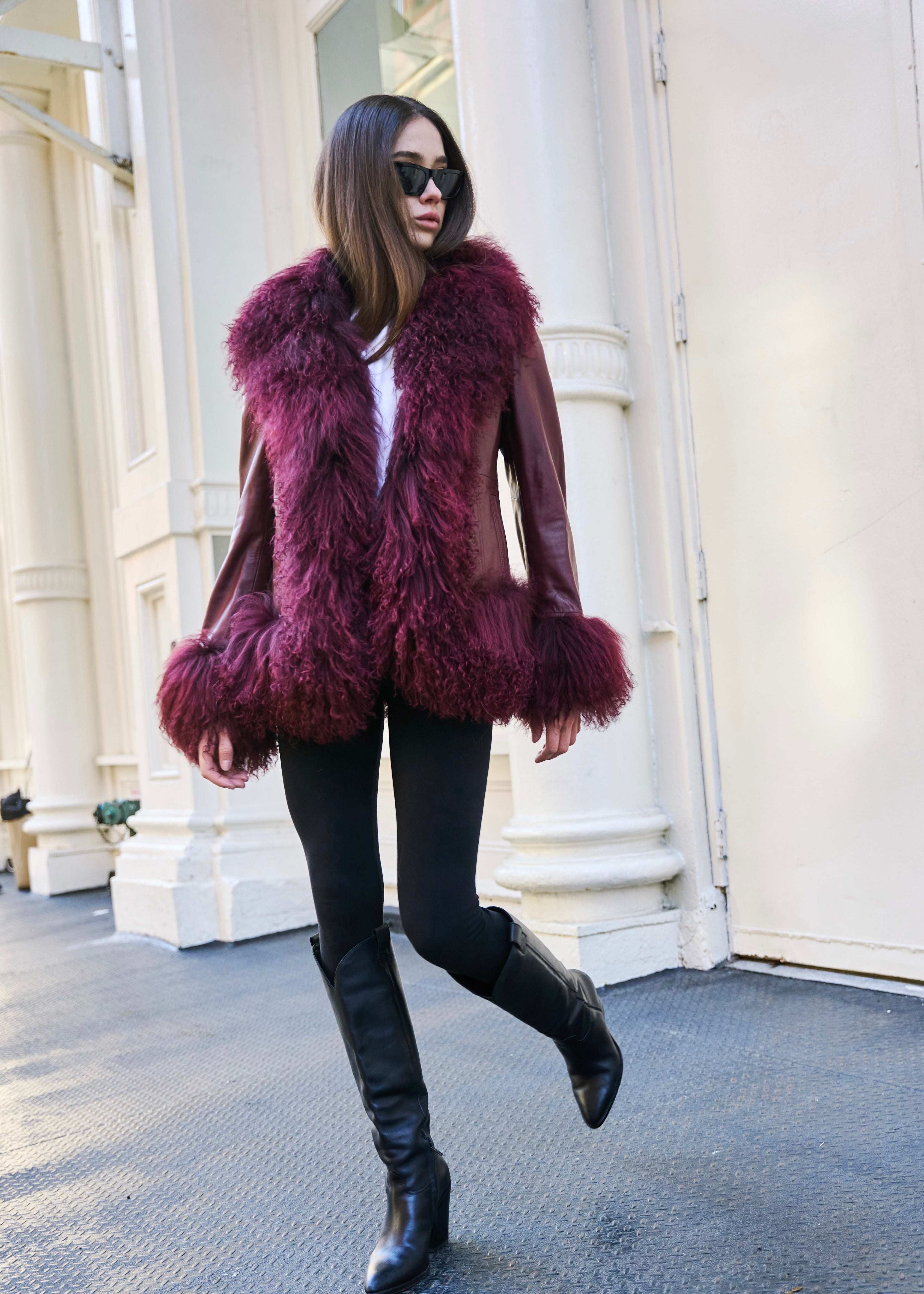 Burgundy on sale shearling coat