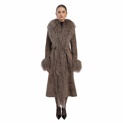 Inez Suede Shearling Maxi Coat