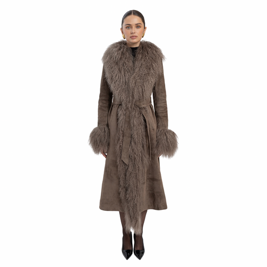 Inez Suede Shearling Maxi Coat