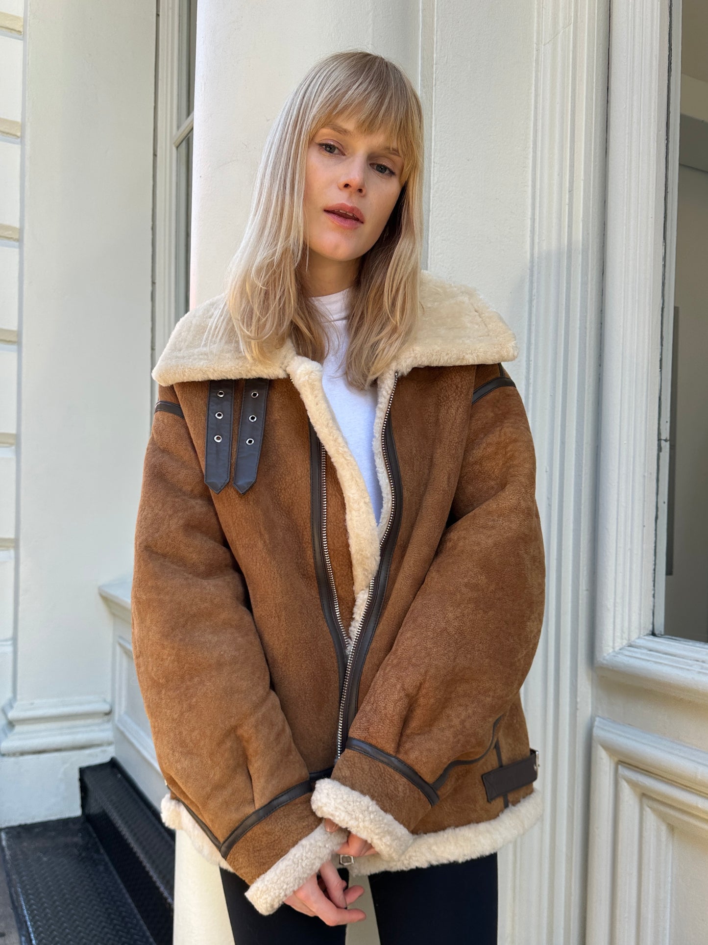 Sienna Shearling Suede Biker Coat