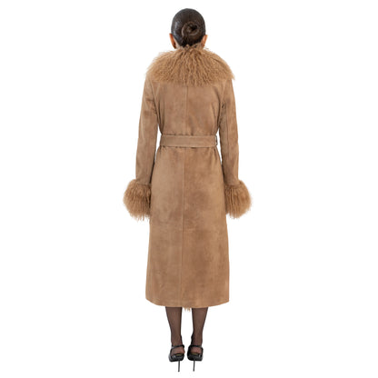 Inez Suede Shearling Maxi Coat