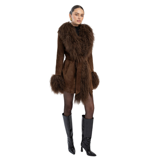 Inez Suede Shearling Midi Coat