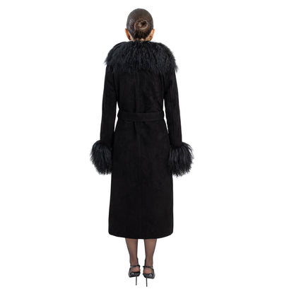 Inez Suede Shearling Maxi Coat