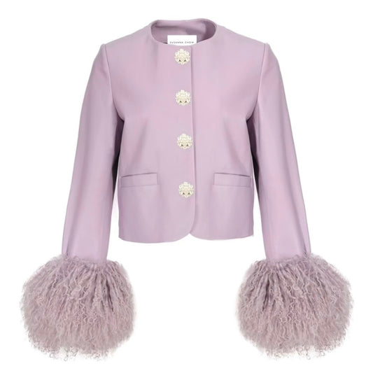 Gemma Crystal Embellished Leather Fur Trim Jacket