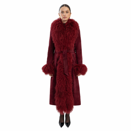 Inez Suede Shearling Maxi Coat