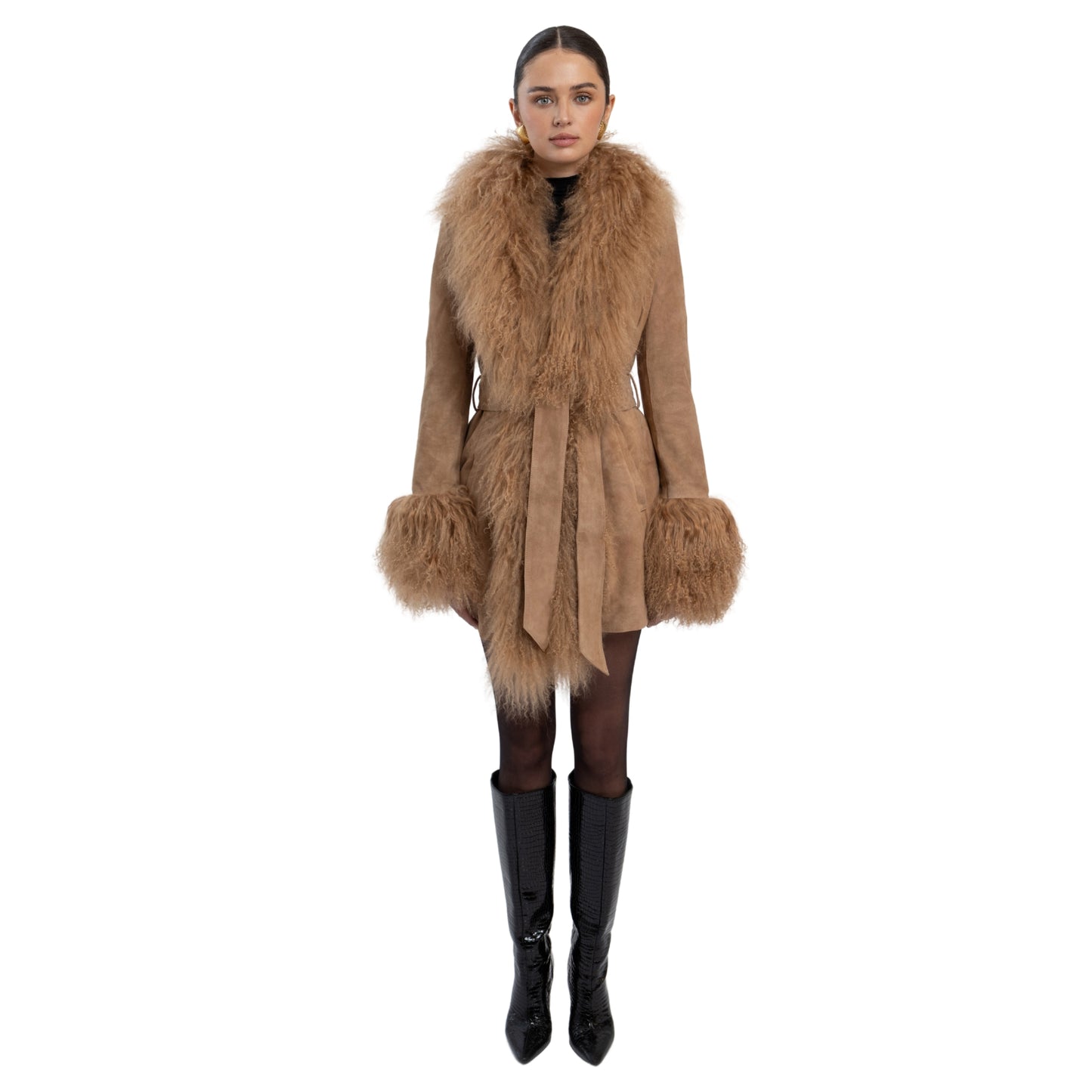 Inez Suede Shearling Midi Coat