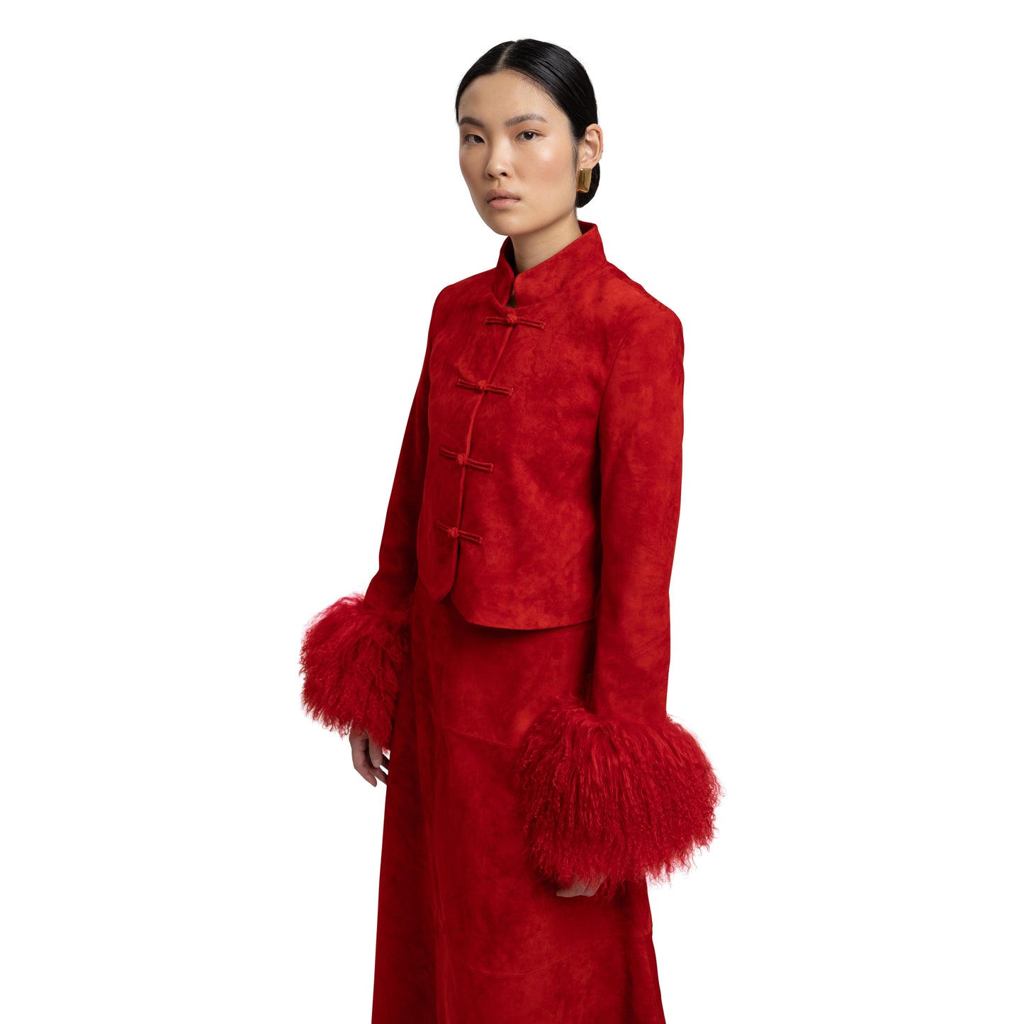 Leighton Shearling Trim Suede Jacket