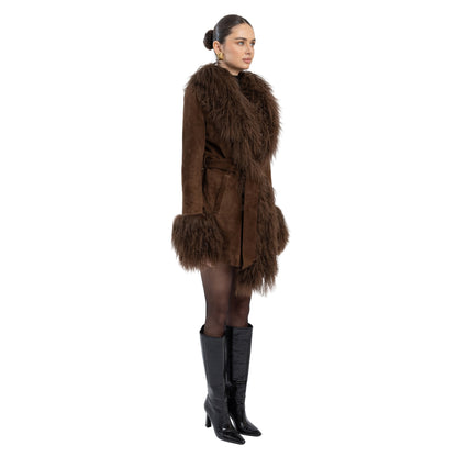 Inez Suede Shearling Midi Coat