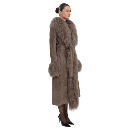 Inez Suede Shearling Maxi Coat