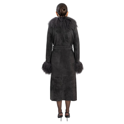 Inez Suede Shearling Maxi Coat