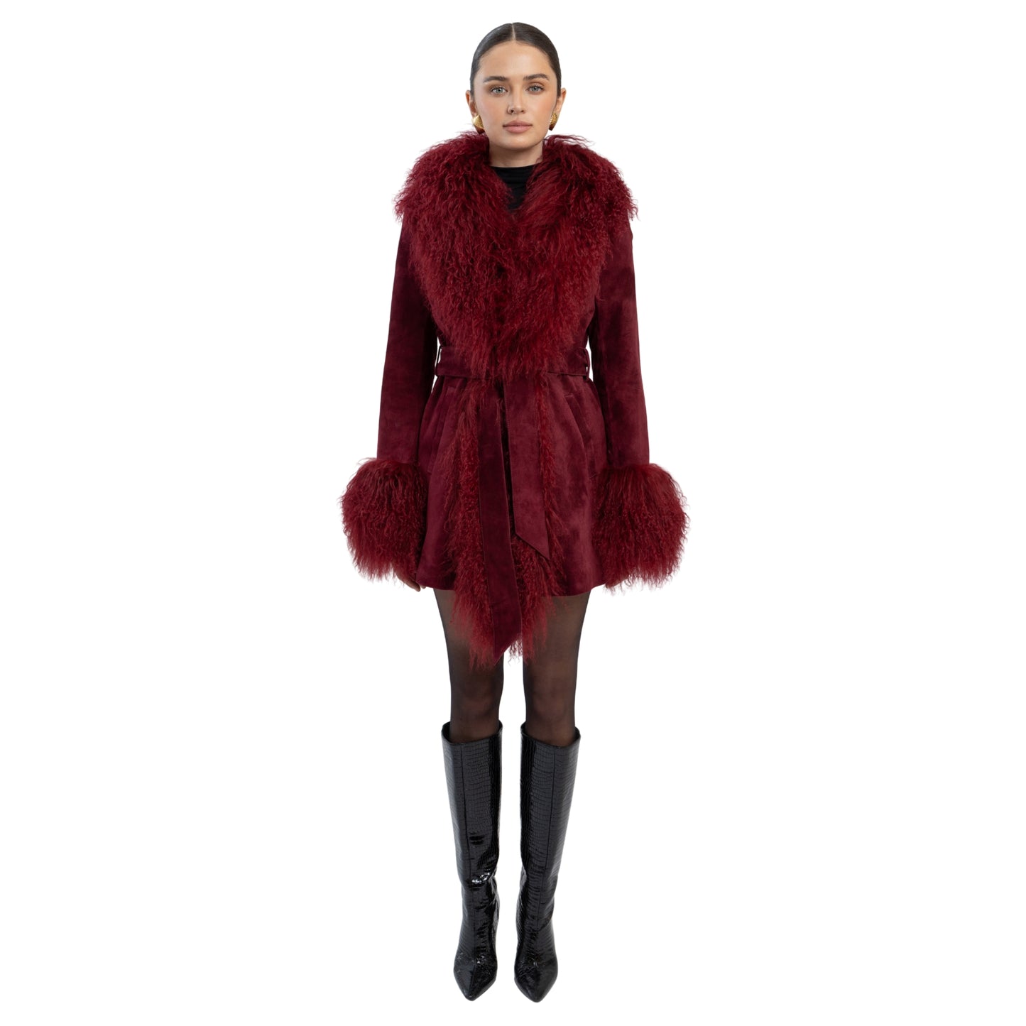 Inez Suede Shearling Midi Coat
