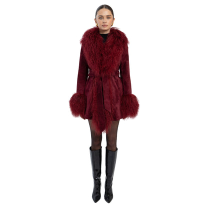 Inez Suede Shearling Midi Coat