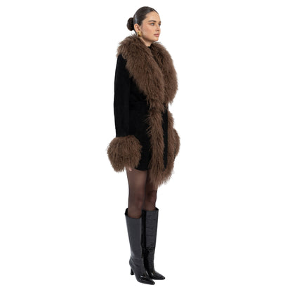 Inez Suede Shearling Midi Coat