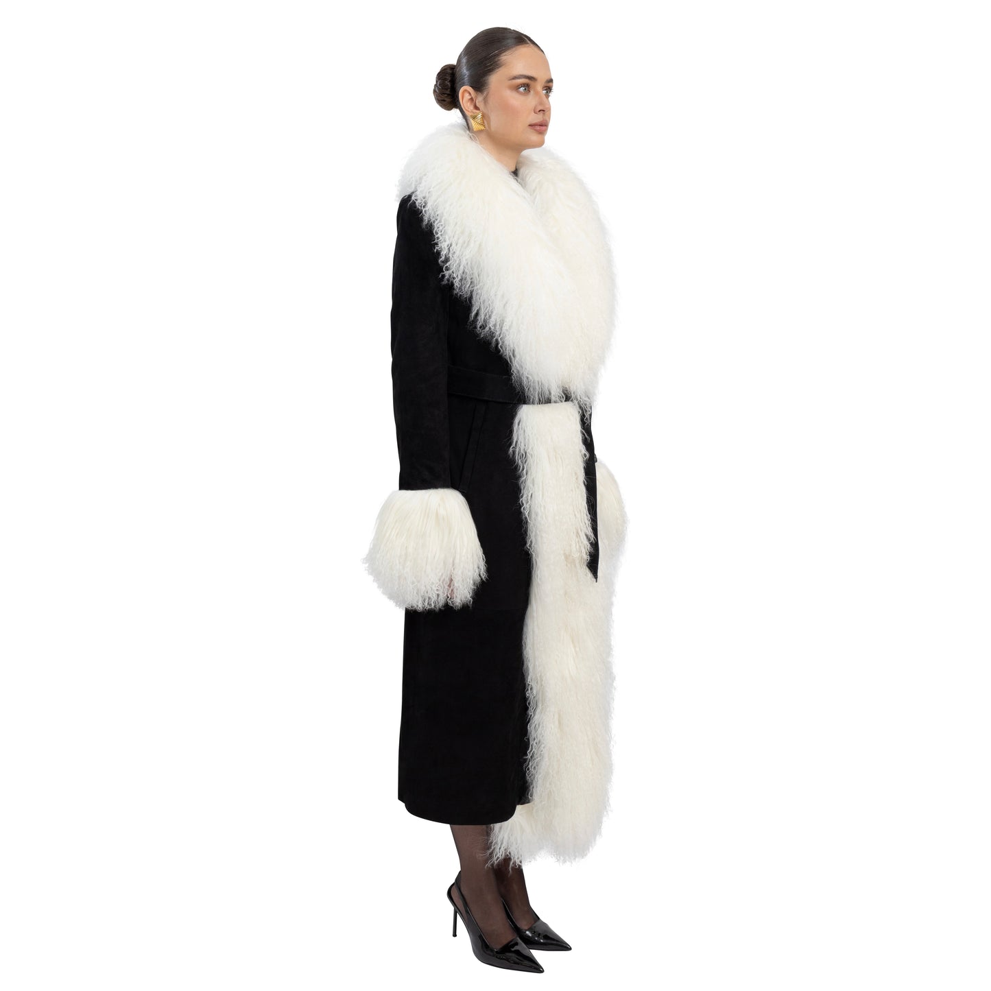 Inez Suede Shearling Maxi Coat