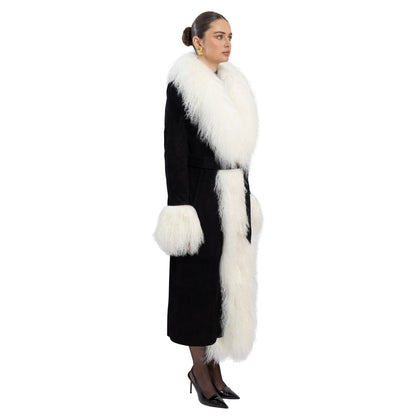 Inez Suede Shearling Maxi Coat
