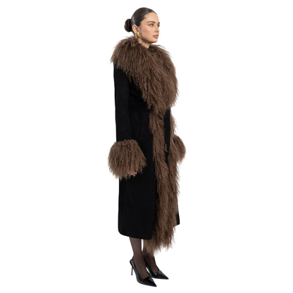 Inez Suede Shearling Maxi Coat