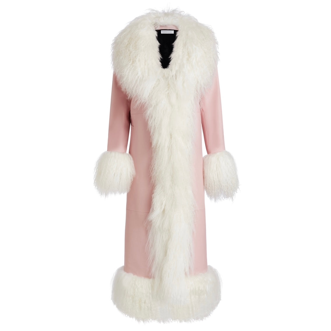 Dorothy Leather Shearling Maxi Coat - Baby Pink & White