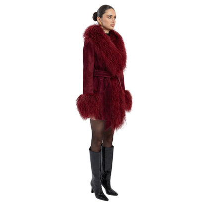 Inez Suede Shearling Midi Coat