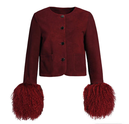 Frida Suede Shearling Trim Jacket