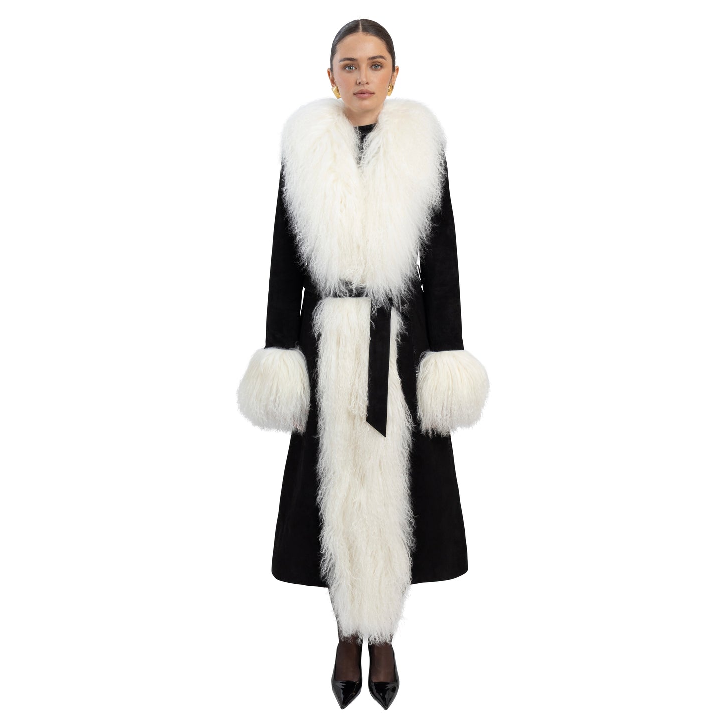 Inez Suede Shearling Maxi Coat