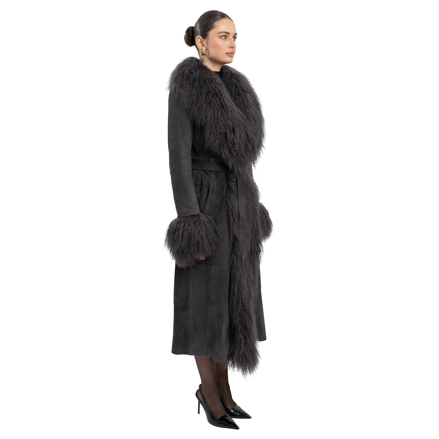 Inez Suede Shearling Maxi Coat