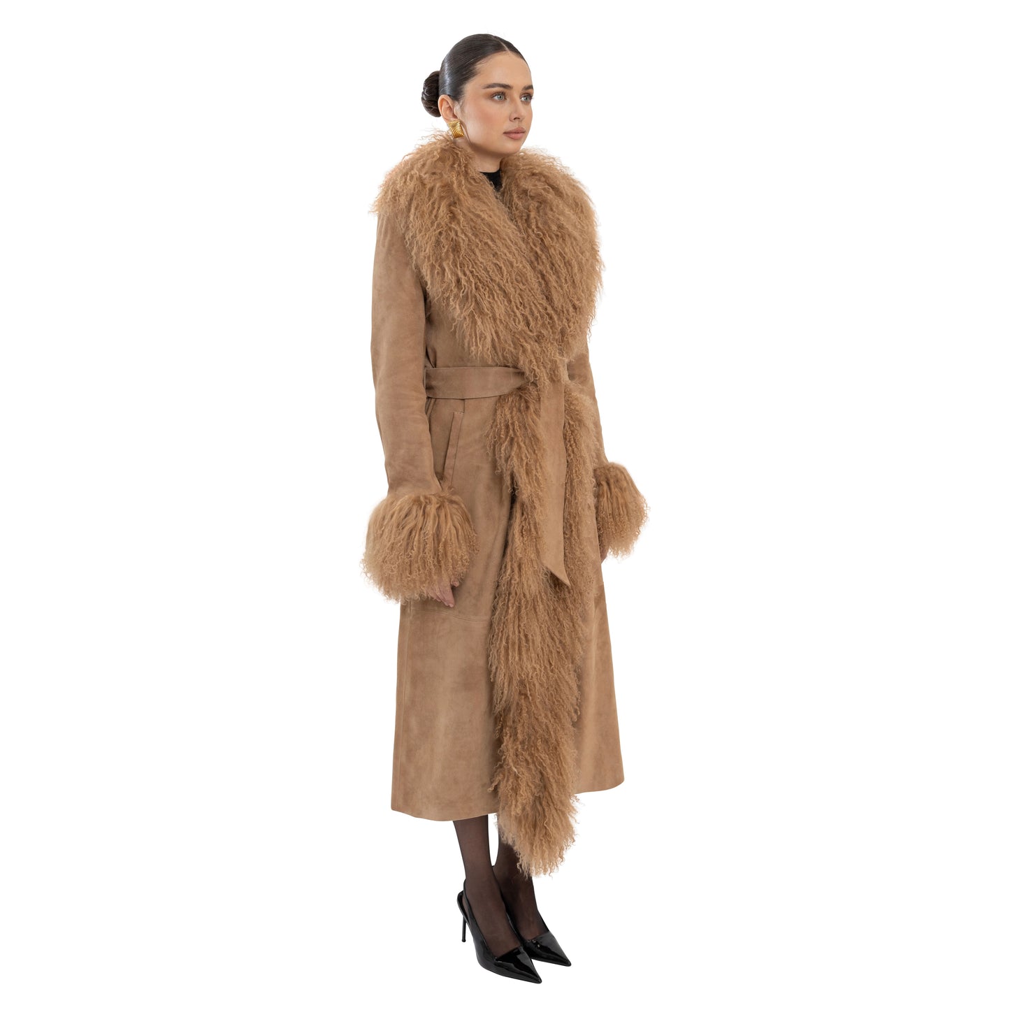 Inez Suede Shearling Maxi Coat