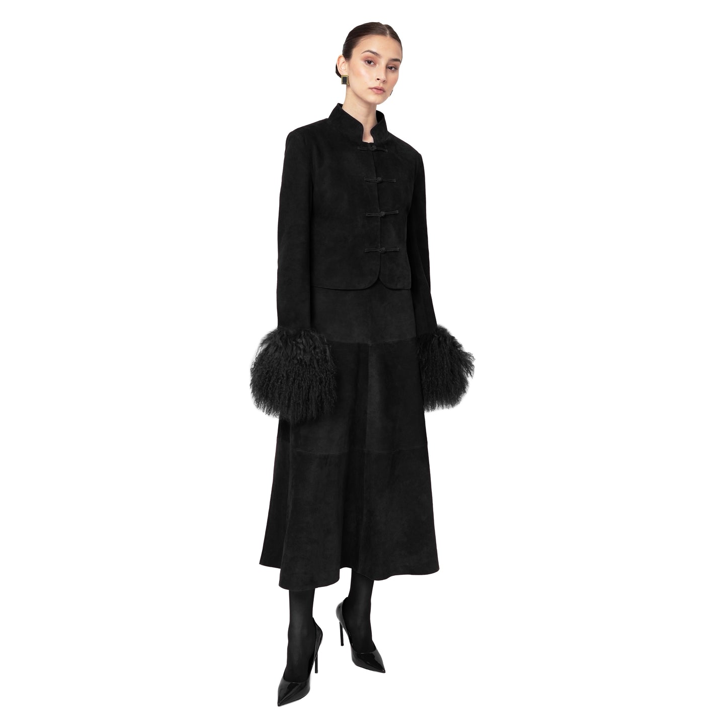 Leighton Shearling Trim Suede Jacket