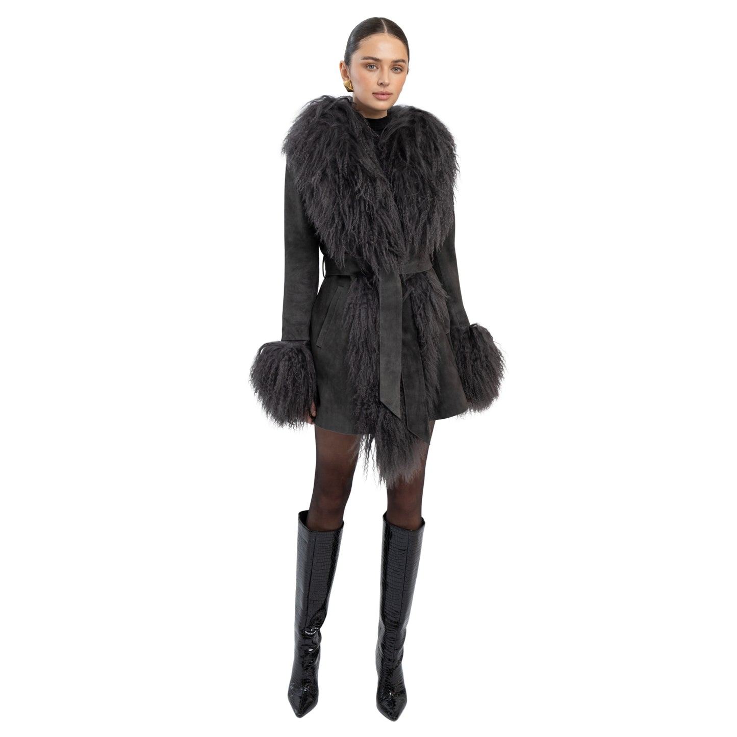 Inez Suede Shearling Midi Coat