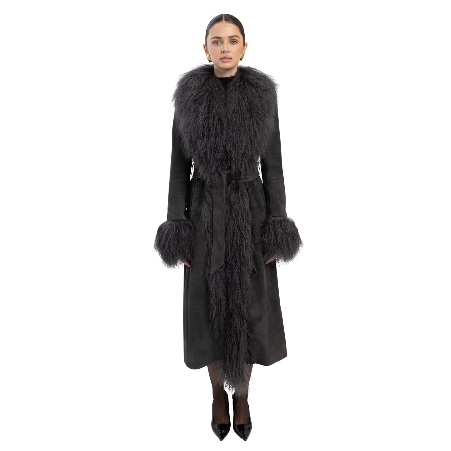 Inez Suede Shearling Maxi Coat